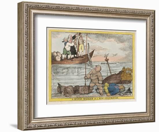 A Diving Machine on a New Constitution, Pub. 1806 (Hand Coloured Engraving)-Thomas Rowlandson-Framed Giclee Print