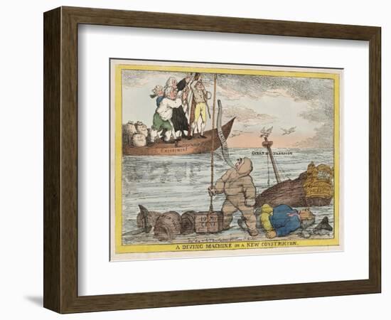 A Diving Machine on a New Constitution, Pub. 1806 (Hand Coloured Engraving)-Thomas Rowlandson-Framed Giclee Print