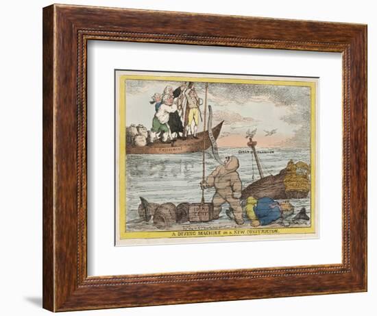 A Diving Machine on a New Constitution, Pub. 1806 (Hand Coloured Engraving)-Thomas Rowlandson-Framed Giclee Print