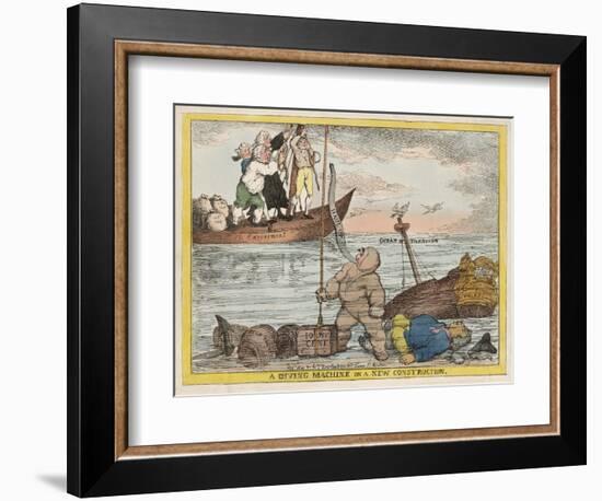 A Diving Machine on a New Constitution, Pub. 1806 (Hand Coloured Engraving)-Thomas Rowlandson-Framed Giclee Print