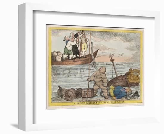 A Diving Machine on a New Constitution, Pub. 1806 (Hand Coloured Engraving)-Thomas Rowlandson-Framed Giclee Print
