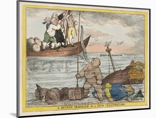 A Diving Machine on a New Constitution, Pub. 1806 (Hand Coloured Engraving)-Thomas Rowlandson-Mounted Giclee Print