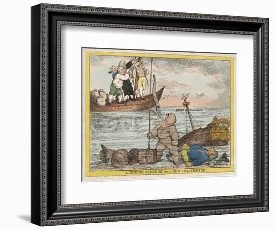 A Diving Machine on a New Constitution, Pub. 1806 (Hand Coloured Engraving)-Thomas Rowlandson-Framed Giclee Print