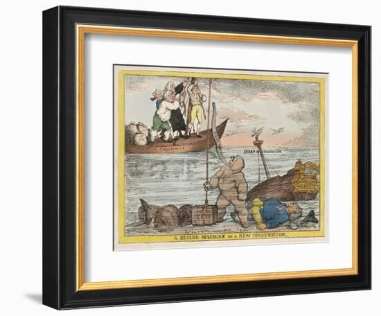 A Diving Machine on a New Constitution, Pub. 1806 (Hand Coloured Engraving)-Thomas Rowlandson-Framed Giclee Print