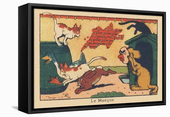 A Dog Scares off Other Animals with His Mask.” the Mask” ,1936 (Illustration)-Benjamin Rabier-Framed Premier Image Canvas