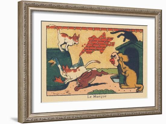 A Dog Scares off Other Animals with His Mask.” the Mask” ,1936 (Illustration)-Benjamin Rabier-Framed Giclee Print