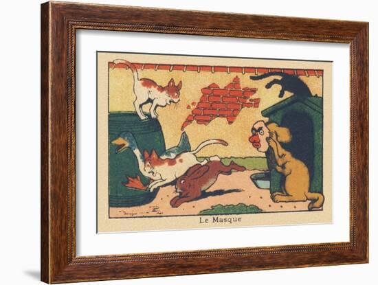 A Dog Scares off Other Animals with His Mask.” the Mask” ,1936 (Illustration)-Benjamin Rabier-Framed Giclee Print