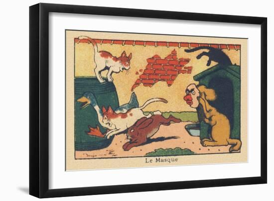 A Dog Scares off Other Animals with His Mask.” the Mask” ,1936 (Illustration)-Benjamin Rabier-Framed Giclee Print