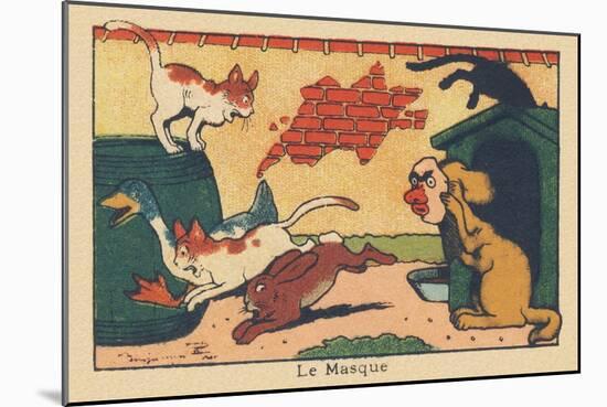 A Dog Scares off Other Animals with His Mask.” the Mask” ,1936 (Illustration)-Benjamin Rabier-Mounted Giclee Print