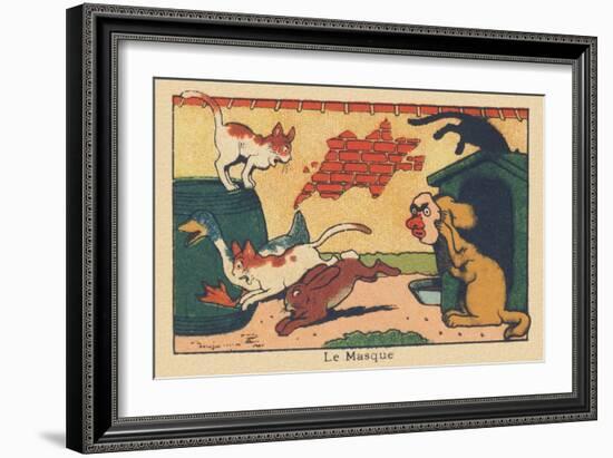 A Dog Scares off Other Animals with His Mask.” the Mask” ,1936 (Illustration)-Benjamin Rabier-Framed Giclee Print