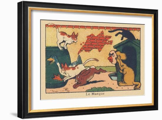 A Dog Scares off Other Animals with His Mask.” the Mask” ,1936 (Illustration)-Benjamin Rabier-Framed Giclee Print