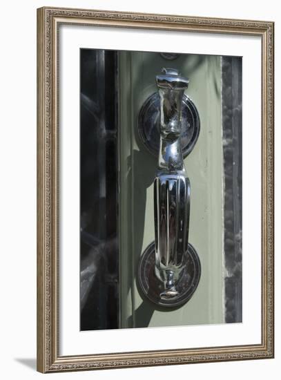 A Door Knocker on a Lime Green Glass Door, of a Residential House-Natalie Tepper-Framed Photo