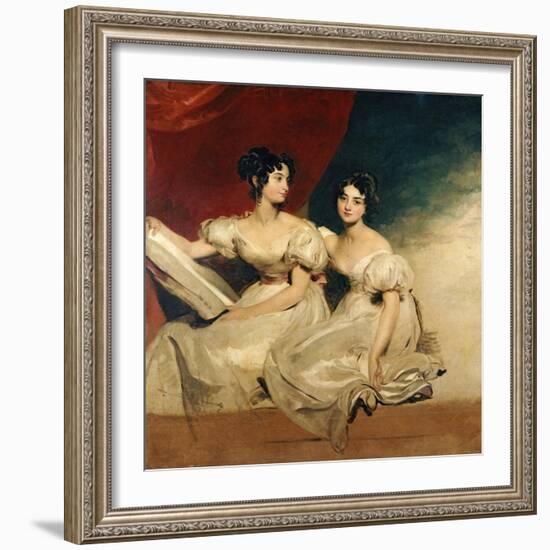 A Double Portrait of the Fullerton Sisters, Seated Full Length, in White Dresses, C.1825-Thomas Lawrence-Framed Giclee Print