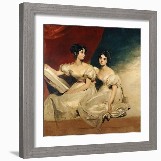 A Double Portrait of the Fullerton Sisters, Seated Full Length, in White Dresses, C.1825-Thomas Lawrence-Framed Giclee Print