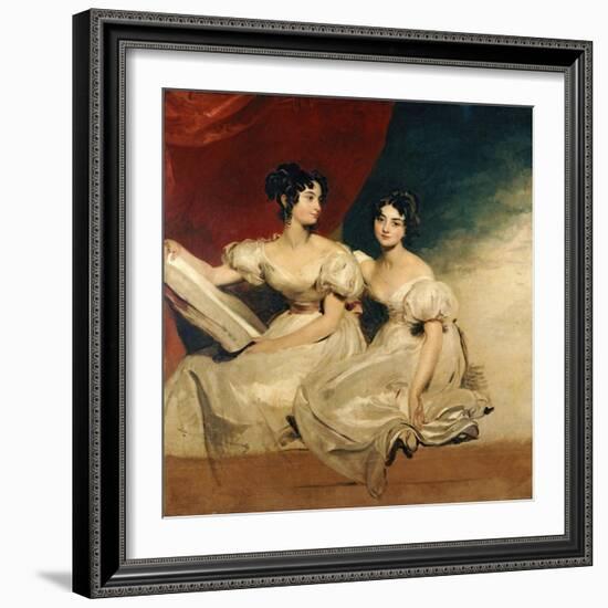 A Double Portrait of the Fullerton Sisters, Seated Full Length, in White Dresses, C.1825-Thomas Lawrence-Framed Giclee Print