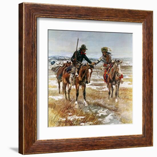 A Doubtful Handshake-Charles Marion Russell-Framed Art Print