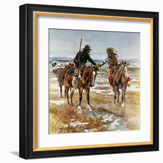 A Doubtful Handshake-Charles Marion Russell-Framed Art Print