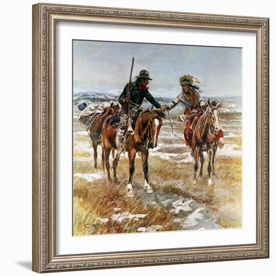 A Doubtful Handshake-Charles Marion Russell-Framed Art Print