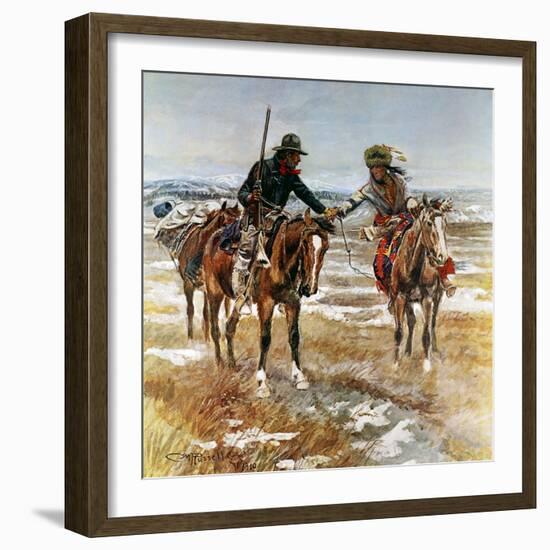 A Doubtful Handshake-Charles Marion Russell-Framed Art Print