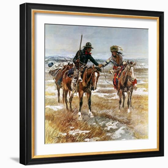 A Doubtful Handshake-Charles Marion Russell-Framed Art Print