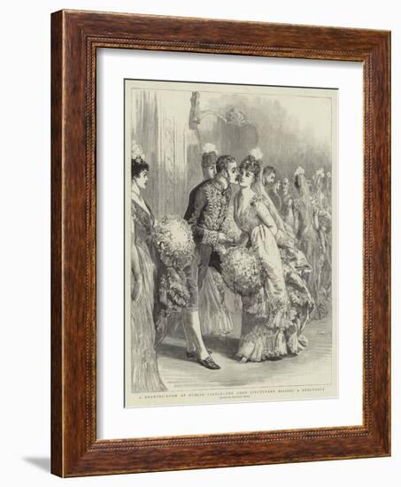 A Drawing-Room at Dublin Castle, the Lord Lieutenant Kissing a Debutante-William Small-Framed Giclee Print