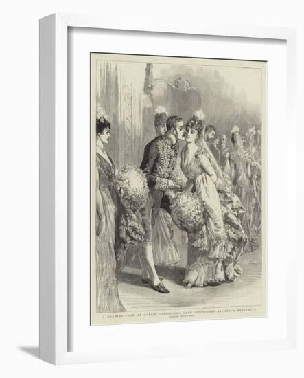 A Drawing-Room at Dublin Castle, the Lord Lieutenant Kissing a Debutante-William Small-Framed Giclee Print