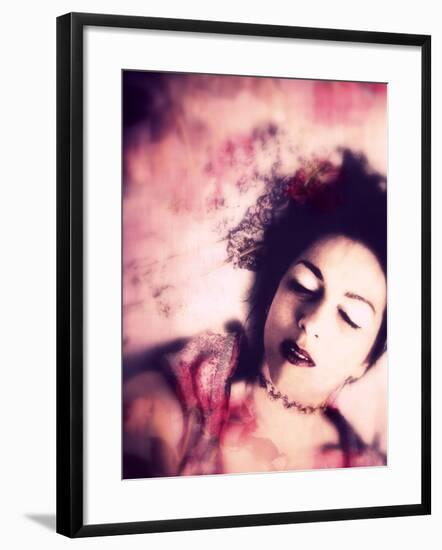 A Dreamy Portrait of a Woman with Dark Hair, Closed Eyes and Flowers-Alaya Gadeh-Framed Photographic Print