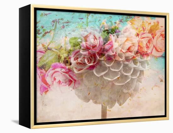 A Dreamy Romantic Floral Montage of a Pon Pon Dahlia with Roses, Photography, Many Layer Work-Alaya Gadeh-Framed Premier Image Canvas