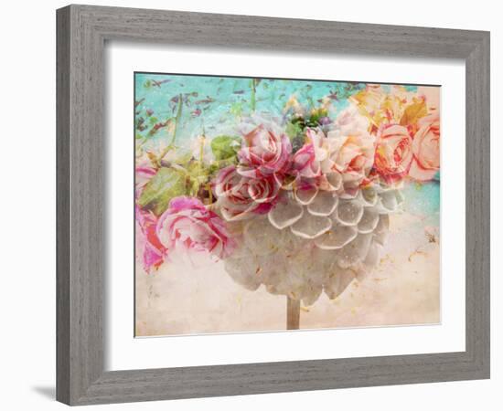 A Dreamy Romantic Floral Montage of a Pon Pon Dahlia with Roses, Photography, Many Layer Work-Alaya Gadeh-Framed Premium Photographic Print