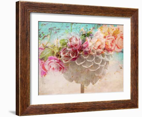 A Dreamy Romantic Floral Montage of a Pon Pon Dahlia with Roses, Photography, Many Layer Work-Alaya Gadeh-Framed Premium Photographic Print