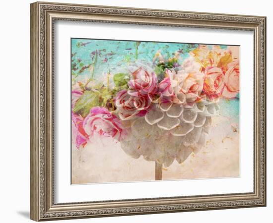 A Dreamy Romantic Floral Montage of a Pon Pon Dahlia with Roses, Photography, Many Layer Work-Alaya Gadeh-Framed Photographic Print