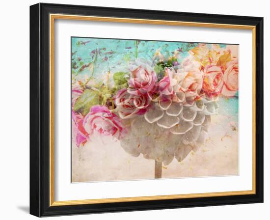 A Dreamy Romantic Floral Montage of a Pon Pon Dahlia with Roses, Photography, Many Layer Work-Alaya Gadeh-Framed Photographic Print