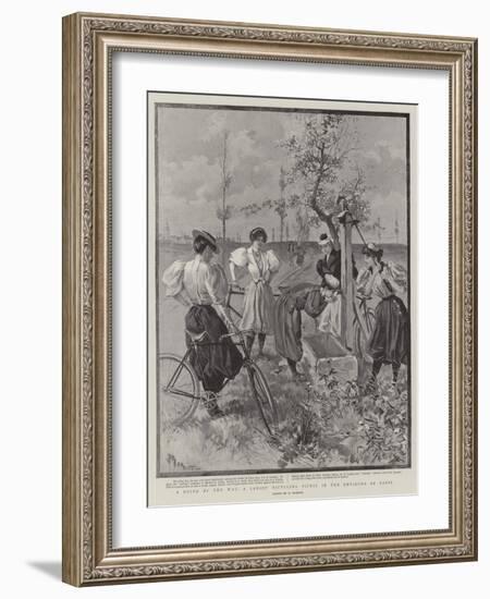 A Drink by the Way, a Ladies' Bicycling Picnic in the Environs of Paris-null-Framed Giclee Print