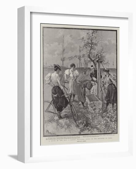 A Drink by the Way, a Ladies' Bicycling Picnic in the Environs of Paris-null-Framed Giclee Print