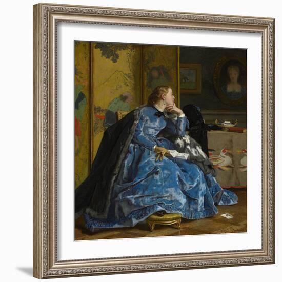 A Duchess (The Blue Dress), C.1866 (Oil on Panel)-Alfred Emile Stevens-Framed Giclee Print