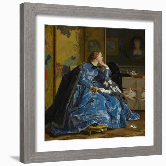 A Duchess (The Blue Dress), C.1866 (Oil on Panel)-Alfred Emile Stevens-Framed Giclee Print