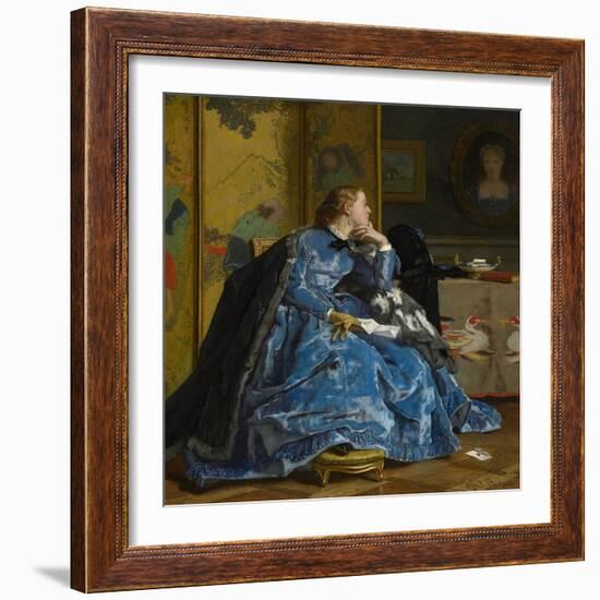 A Duchess (The Blue Dress), C.1866 (Oil on Panel)-Alfred Emile Stevens-Framed Giclee Print