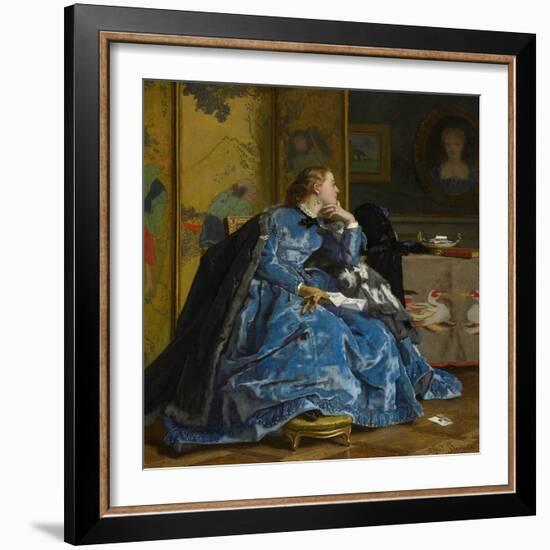 A Duchess (The Blue Dress), C.1866 (Oil on Panel)-Alfred Emile Stevens-Framed Giclee Print