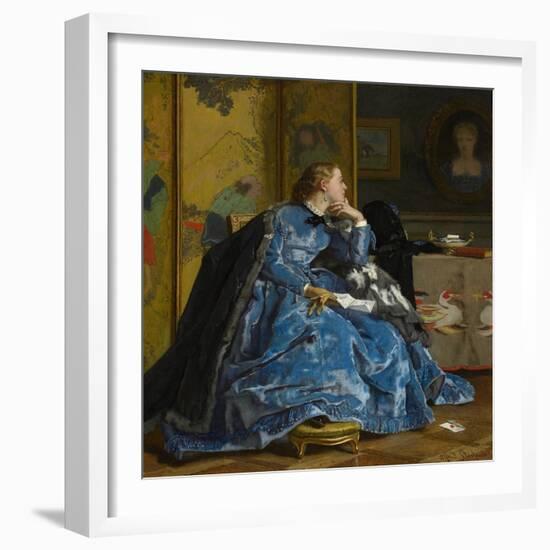 A Duchess (The Blue Dress), C.1866 (Oil on Panel)-Alfred Emile Stevens-Framed Giclee Print