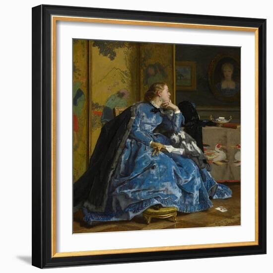 A Duchess (The Blue Dress), C.1866 (Oil on Panel)-Alfred Emile Stevens-Framed Giclee Print