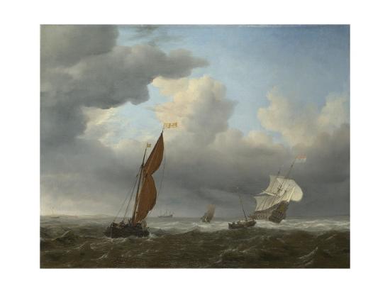 A Dutch Ship And Other Small Vessels In A Strong Breeze 1658