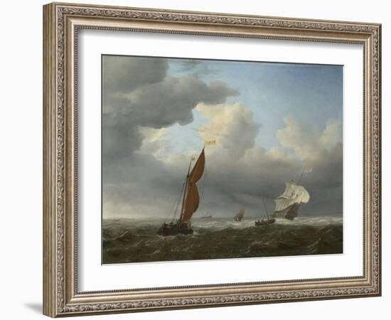 A Dutch Ship and Other Small Vessels in a Strong Breeze, 1658-Willem Van De Velde The Younger-Framed Giclee Print