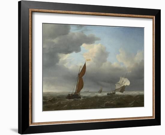 A Dutch Ship and Other Small Vessels in a Strong Breeze, 1658-Willem Van De Velde The Younger-Framed Giclee Print