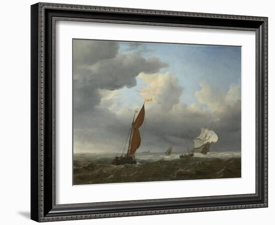 A Dutch Ship and Other Small Vessels in a Strong Breeze, 1658-Willem Van De Velde The Younger-Framed Giclee Print