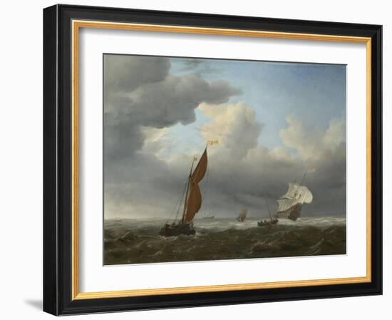 A Dutch Ship and Other Small Vessels in a Strong Breeze, 1658-Willem Van De Velde The Younger-Framed Giclee Print