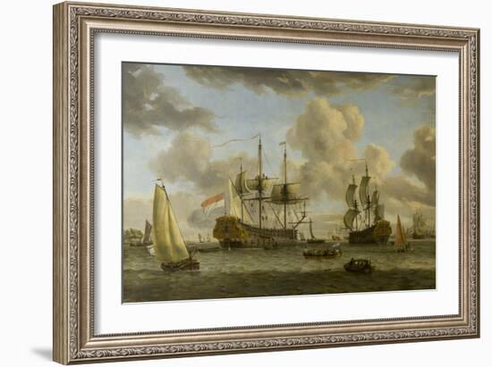 A Dutch Shipping Scene with Vessels in the Mouth of the River Ij-Abraham Storck-Framed Giclee Print