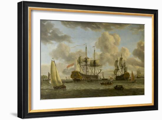 A Dutch Shipping Scene with Vessels in the Mouth of the River Ij-Abraham Storck-Framed Giclee Print