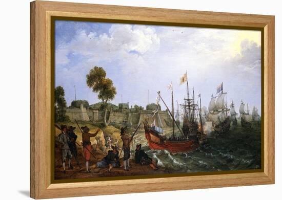 A Dutch War Squadron Attacking a Spanish Colonial Fortress, Defended by Boats-Adam Willaerts-Framed Premier Image Canvas
