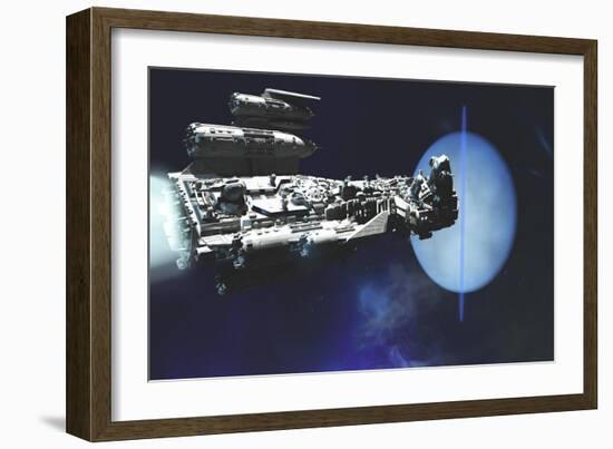 A Exploratory Spaceship from Earth Comes to Investigate the Planet of Neptune--Framed Art Print