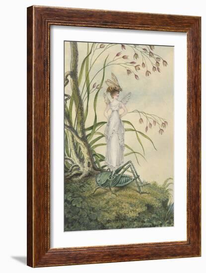 A Fairy with a Bee on Her Head Standing on a Grasshopper-Amelia Jane Murray-Framed Giclee Print